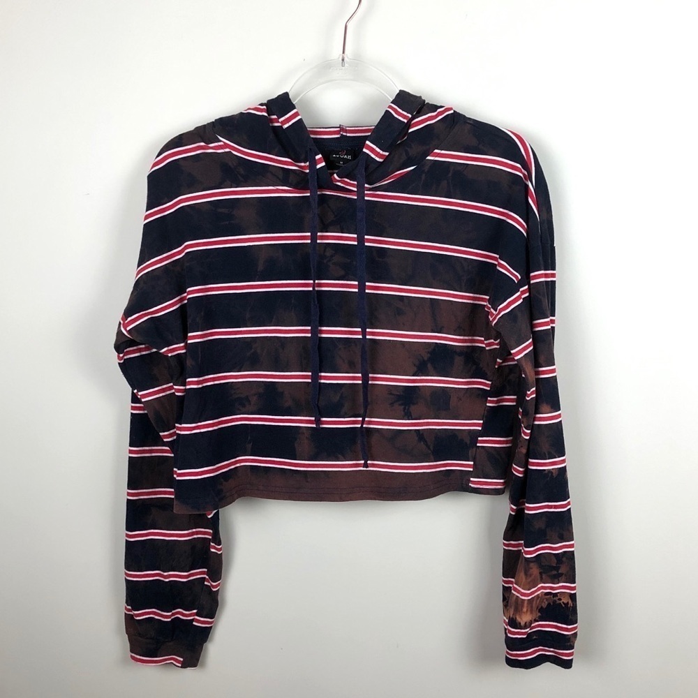 I Joah Cropped Striped Bleach Tie Dye Hoodie Med